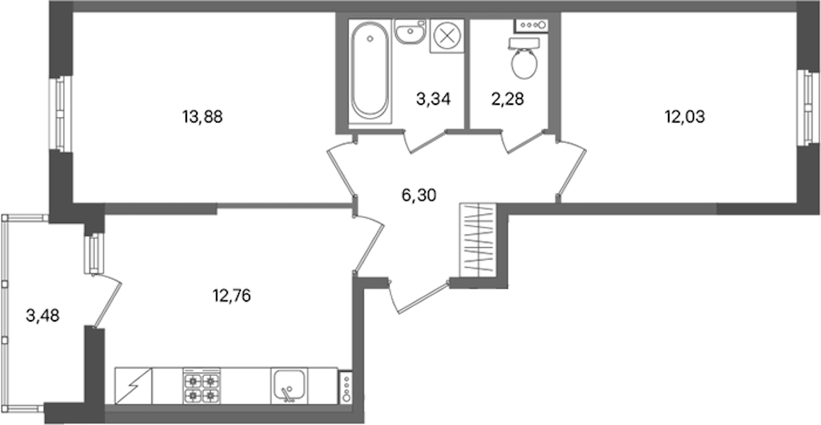 2-комнатная квартира 50.59 м², 1/11 эт., ЖК «ПАТИО. Уютный квартал»